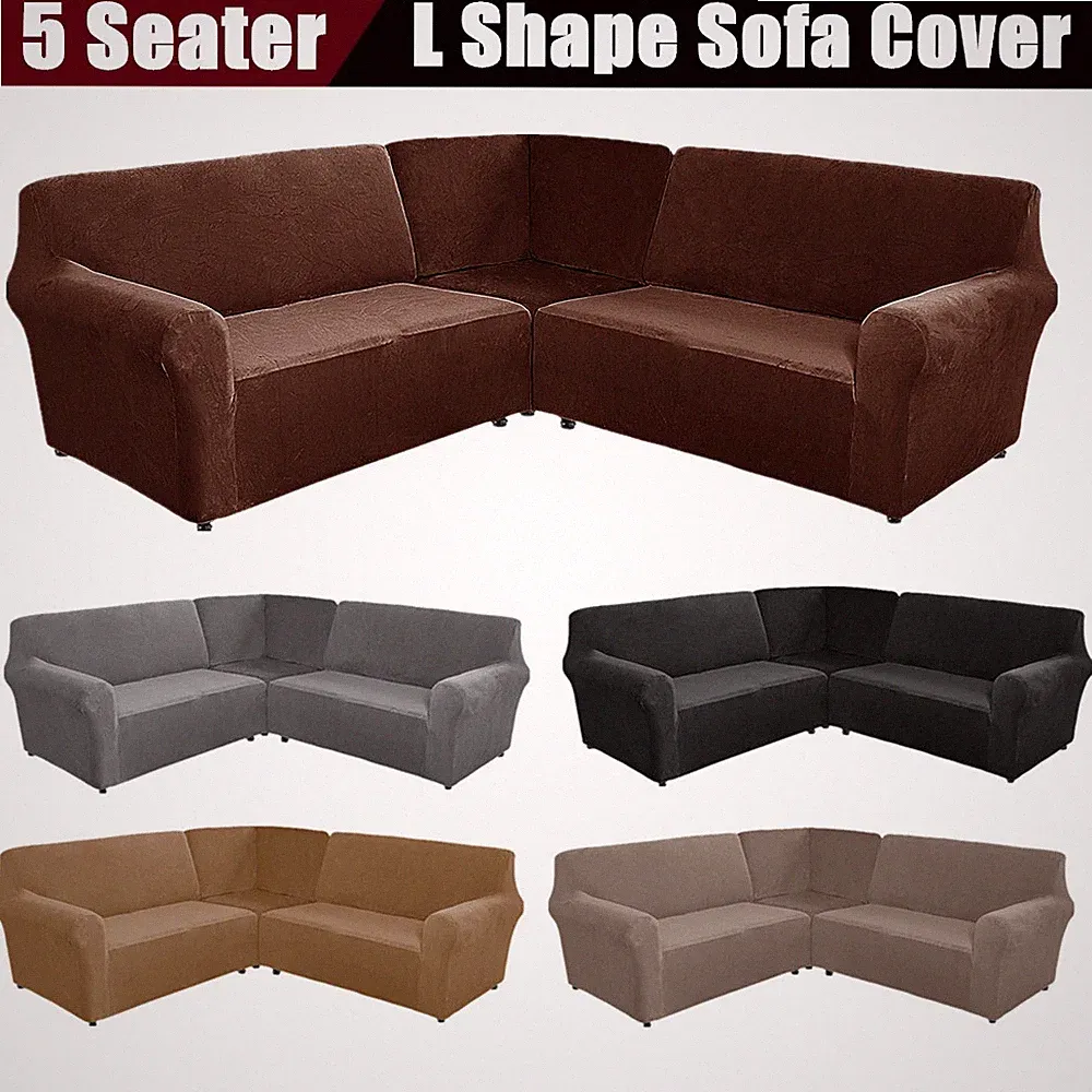 3-Piece Velvet L Shape Sofa Covers 5-Seat Sectional Corner Sofa Slipcovers