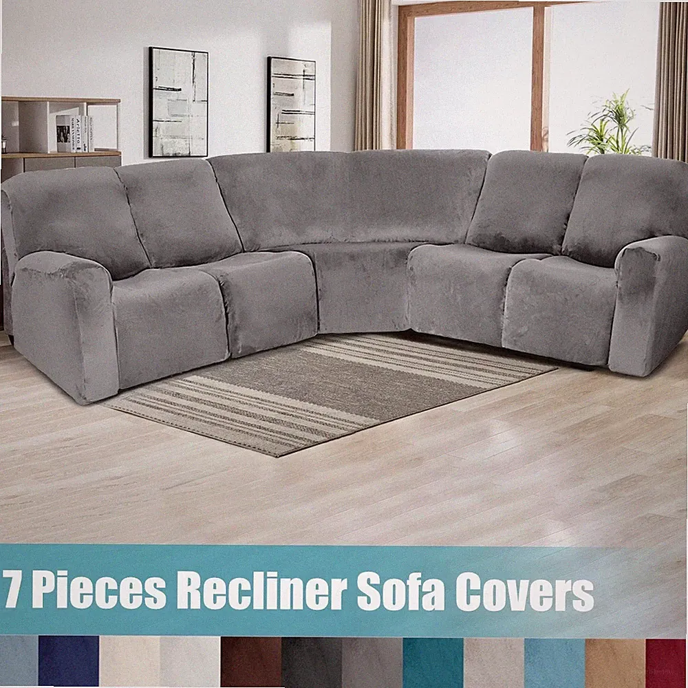 5 Seat Sofa Covers Recliner Sofa L Shape Velvet Covers Sectional Slipcover