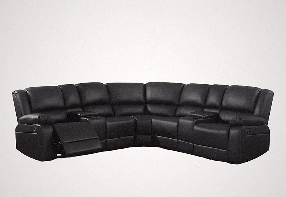 Akira Leather Modern Sectional Sofa Sleek L Shaped Reclining Couch Black