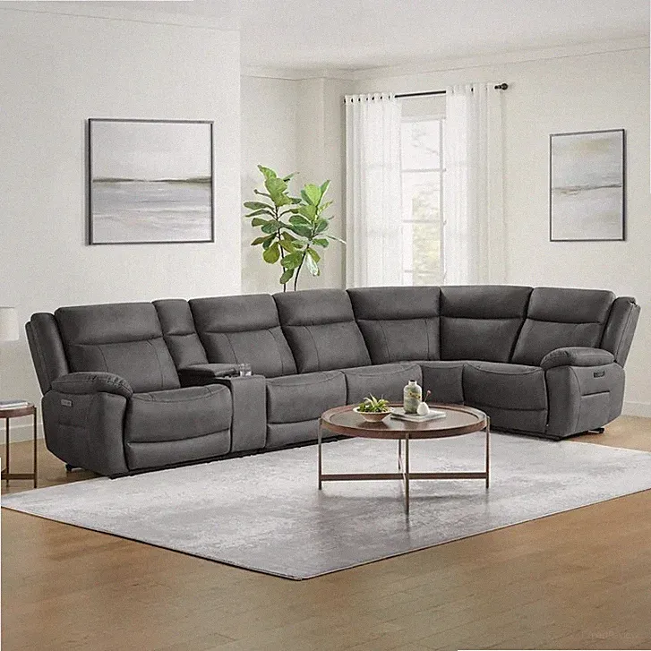 Gilman Creek 6-Piece Fabric Power Reclining Sectional w/ Power Headrests & USB